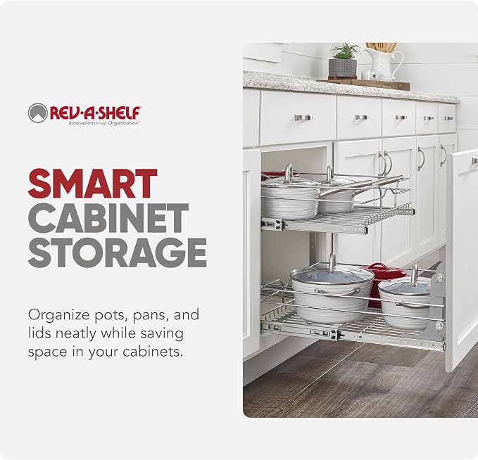 Rev-A-Shelf 2-Tier Pullout Shelf and Drawer Organizer for Kitchen Cabinets, Slide Out Storage Basket, Min Opening Width of 20.5", 21" x 22", 5WB2-2122CR-1 - Image 6