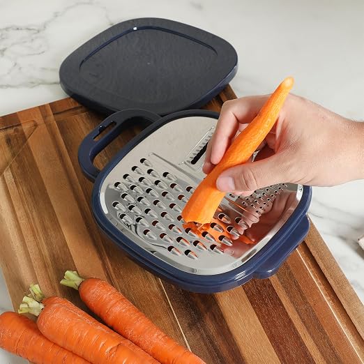 Oster Bluemarine Flat Grater Set – Stainless Steel Food Grater with Storage Container and Lid, Compact Kitchen Tool for Cheese, Veggies, Carrots - Image 6