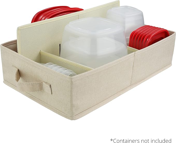 Food Storage Container Organizer Box – A Kitchen Drawer Organizer Compatible with Rubbermaid, Glad Containers and Lids – Adjustable Foldable Cloth Box - Image 2