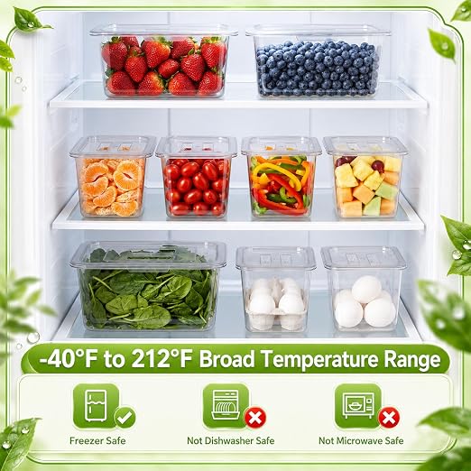 Sliner 10 Pack Plastic Clear Food Pans with Lids, Stackable and Freezer Safe Commercial Food Storage Containers for Fridge Salad Polycarbonate (6" 1/3+1/6 Set) - Image 5
