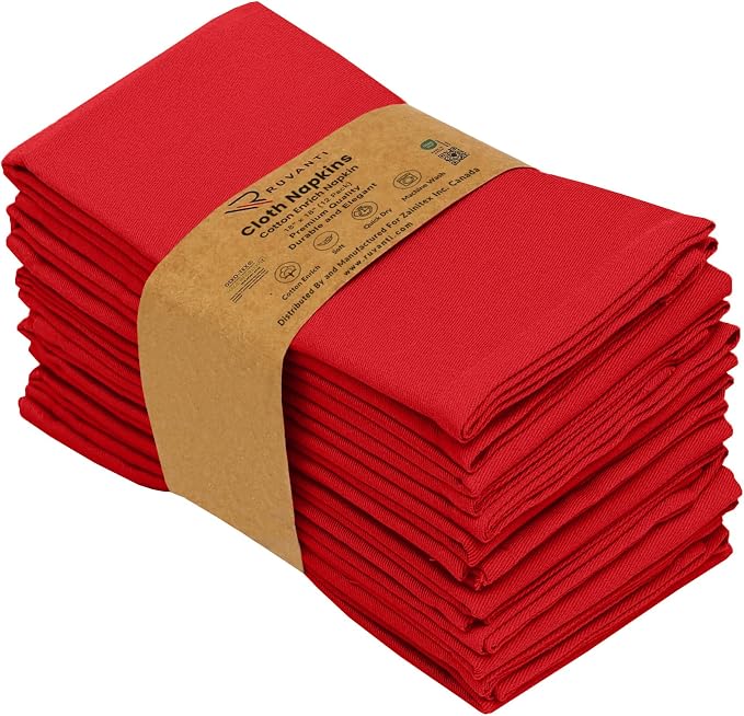 Ruvanti Cloth Napkins Set of 12, 18x18 Inches Napkins Cloth Washable, Soft, Durable, Absorbent, Cotton Blend. Table Dinner Napkins Cloth for Hotel, Weddings, Dinner, Christmas Parties - Red - Image 9
