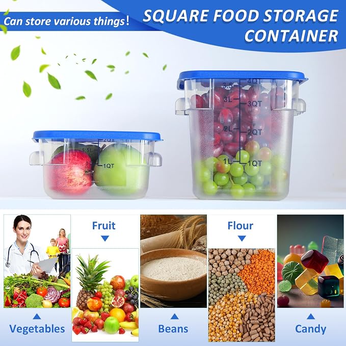 Yungyan 16 Pcs Restaurant Food Storage Containers with Lids Set 2Qt and 4Qt Commercial Restaurant Square Storage Containers Clear Food Cereal Container for Kitchen Freezer (Blue Lids) - Image 6