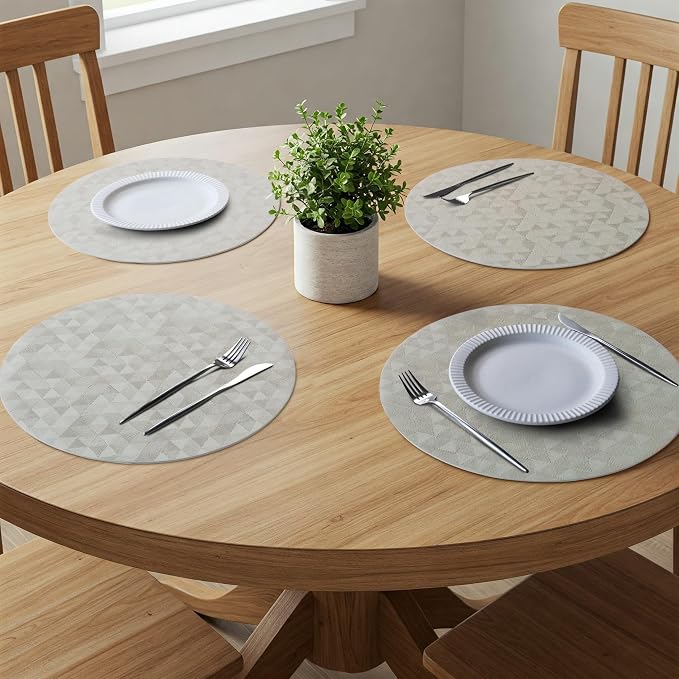 Jovono Upgraded 15" Round Placemats Set of 8, Waterproof & Oil-Proof, Non-Slip Reversible Washable Big Table Mats, Spill-Proof for Kids Families, Restaurant, Hotel, Kitchen, Indoor, Light Gray - Image 3
