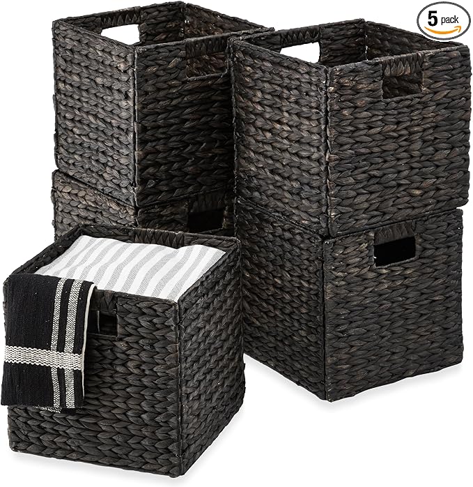 Best Choice Products 13x13in Pack of 5 Cube Storage Baskets, Water Hyacinth Multipurpose Collapsible Organizers, Handwoven Laundry Totes for Laundry, Living Room, Kids Room & Nursery - Black by Unknown