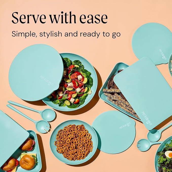 Large Serving Bowl with Lid - Certified Recycled Food-Safe Plastic, BPA-Free, Dishwasher, Microwave, Fridge and Freezer Safe | 4.96qt | Mint - Image 5