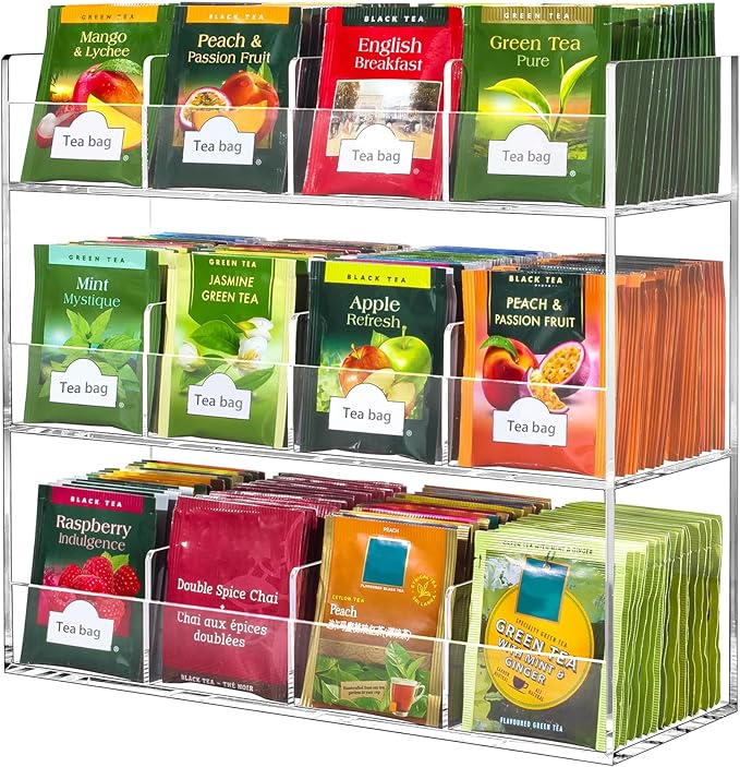 BEYGORM Acrylic Tea Bag Organizer for 216 Tea Packets | No Assembly Required Display Holder for Countertop, Vertical Tea Bag Caddy for Cabinet, Tea bar Accessories, Teabags Storage by BEYGORM
