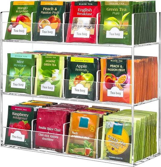 BEYGORM Acrylic Tea Bag Organizer for 216 Tea Packets | No Assembly Required Display Holder for Countertop, Vertical Tea Bag Caddy for Cabinet, Tea bar Accessories, Teabags Storage by BEYGORM
