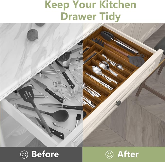 Suli Extra Large Silverware Drawer Organizer,Expandable 22in to 37in,Acacia - Image 5