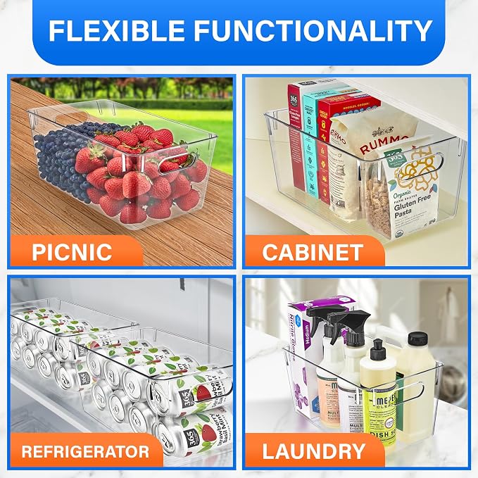 Lifemaster Stackable Refrigerator Bins - Set of 10 Large Capacity Organizers with Easy Grip Handles - Clear and Versatile for Kitchen Storage - Image 4