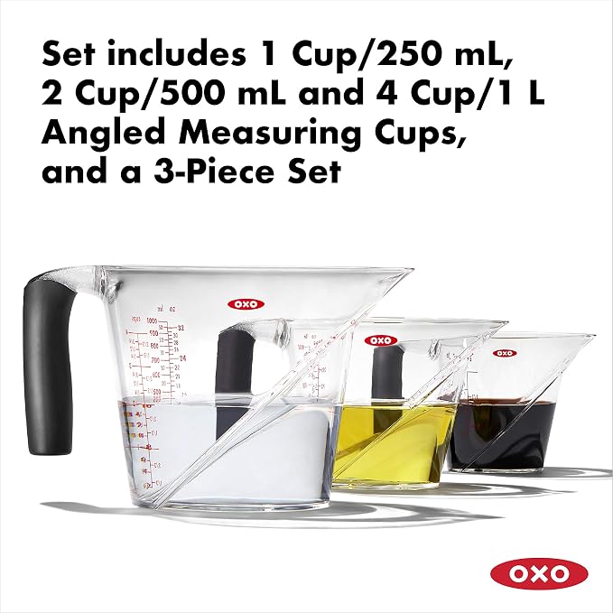 OXO Good Grips 3-Piece Stainless Steel Mixing Bowl Set (White) and OXO Good Grips 3-Piece Angled Measuring Cup Set (Black) - Image 6