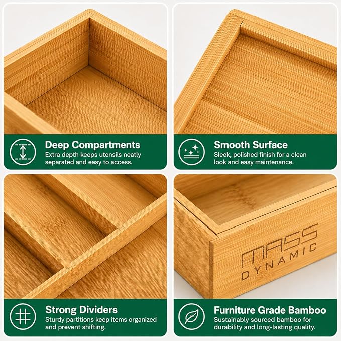 MASS DYNAMIC Bamboo Expandable Cutlery Tray (7 Compartments (4S & 3L)) - Image 4