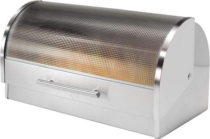 Oggi Stainless Steel Roll Top Bread Box for Kitchen Countertop with Tempered Glass Lid - Fits Multiple Large Loaves of Bread and Other Freshly Baked Goods Including Cookies, Bagels, Muffins by Unknown