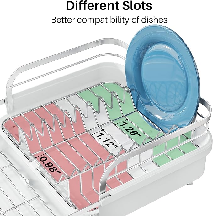 SNTD Expandable Dish Drying Rack for Kitchen Counter, 15.2-22.1 in, White | Rust-Resistant Stainless Steel, Protective Side Rails, Self-Draining Drainboard, Removable Utensil Holder - Image 7