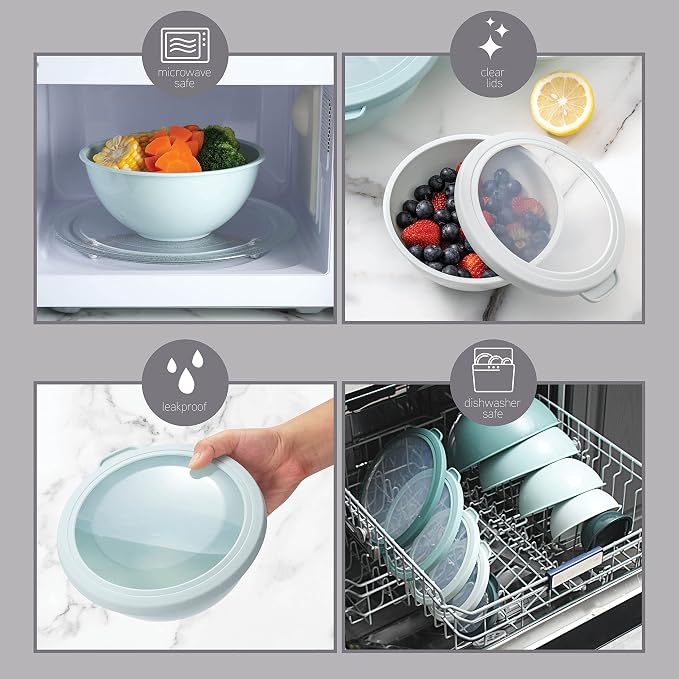 COOK WITH COLOR Mixing Bowls with TPR Lids - 12 Piece Plastic Nesting Bowls Set includes 6 Prep Bowls and 6 Lids, Microwave Safe Mixing Bowl Set (Teal) - Image 5