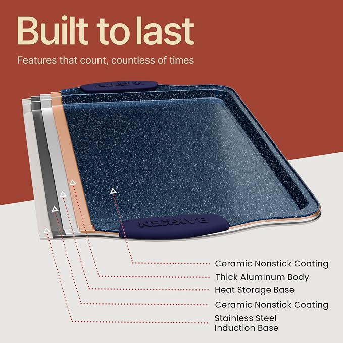 BAKKEN Kitchen Baking Pan Set - Nonstick Coating, Carbon Steel Bakeware Sets with Blue Silicone Handles, Baking Kitchen Essentials, PFOA, PFOS, PTFE Free, Oven Safe Tray (Up To 450° F), Set of 8 - Image 9