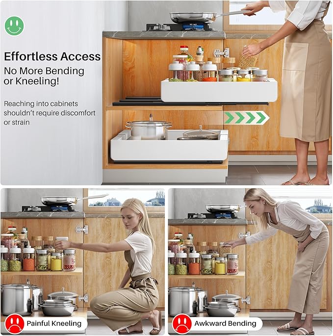 Pull out Cabinet Organizer, Expandable(12"-20") Heavy Duty Slide out Drawers Fixed with Adhesive Nano Film for Pots, Roll out Shelf Storage for Kitchen Base Cabinet, Pantry, Bathroom Cupboard - Image 5