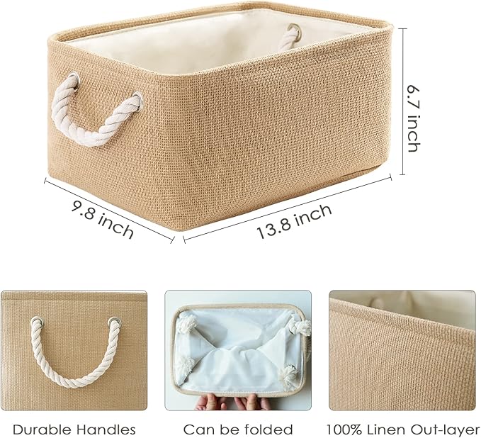 Storage Bins for Shelves - Medium 3Pack 13.8L*9.8W*6.7H inch Canves Storage Basket for Organizing, Fabric Storage with Handles for Clothes Baby Dog Toys(Beige) - Image 6