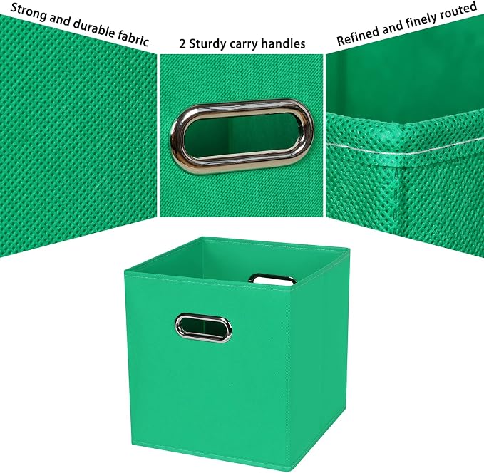 Black Fabric Cubby Storage Bins,13x13x13 Inches,Cube Organizer Bin Foldable Storage Boxes with Dual Handles Fabric Organizer Box and collapsible Storage basket,Set of 3,Green - Image 7