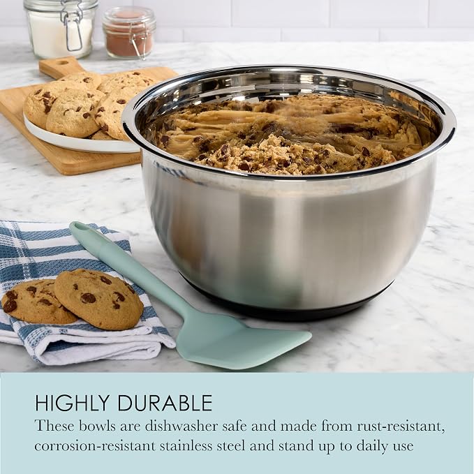Chicago Metallic Stainless Steel Mixing Bowls Set of 3-3 Qt, 5 Qt, 8 Qt Nesting Bowls with Nonslip Silicone Bases, Dishwasher Safe, Rust Resistant for Kitchen Prep, Serving, and Food Storage - Image 3