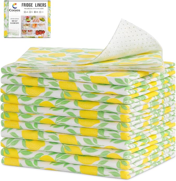 Cooyes 12 Pack Polyester Shelf Liners for Kitchen Cabinets, 17.7" × 36", Non-Slip Refrigerator Liners Machine Washable, Refrigerator Drawer Mats for Glass Shelves and Kitchen Cabinets by Cooyes