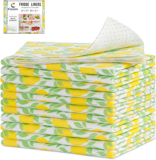 Cooyes 12 Pack Polyester Shelf Liners for Kitchen Cabinets, 17.7" × 36", Non-Slip Refrigerator Liners Machine Washable, Refrigerator Drawer Mats for Glass Shelves and Kitchen Cabinets by Cooyes