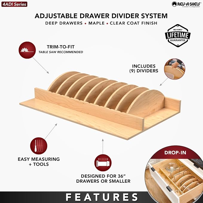 REV-A-Shelf Adjustable Deep Drawer Insert for 30" - 36" Base Cabinet Drawer - Image 10