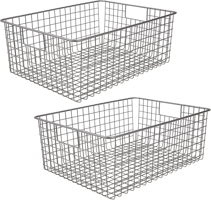 mDesign Metal Wire Food Storage Basket Organizer with Handles for Organizing Kitchen Cabinets, Pantry Shelf, Bathroom, Laundry Room, Closets, Garage - Concerto Collection - 2 Pack - Graphite Gray - Image 5