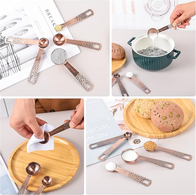 Measuring Cups and Spoons Set 10, Copper Measuring Cups and Spoons Set for Baking & Kitchen, Metric & US Stainless Steel 4 Measure Cups and 5 Spoons with Leveler - Image 8