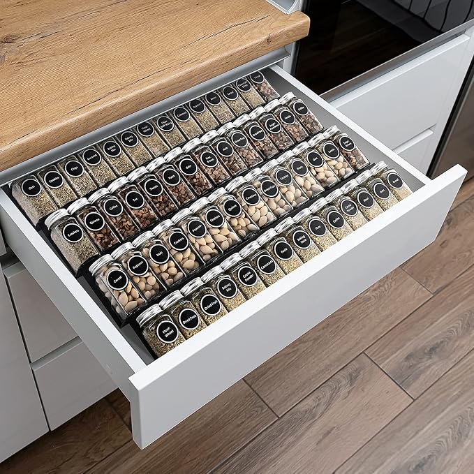 Metal Spice Rack Tray - Spice Drawer Organizer for Kitchen Cabinets Storage and Organization (Jars Not Included) - Image 3