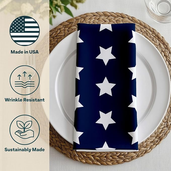 Winslow & Brody Patriotic Cloth Napkins Set of 6 – Blue Dinner Napkins 18x18 Inch – 4th of July Table Decorations, Memorial Day, Independence Day Supplies – Made in USA - Image 3