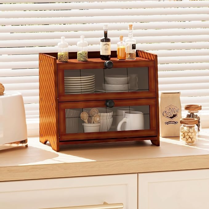 BAMBANG Bread Box for Kitchen Countertop, Extra Large Bamboo Bread Storage Container for Homemade Bread, Double Layer Sourdough Breadox, Bread Bin Organizer for Counter Cabinet Pantry, Brown - Image 5