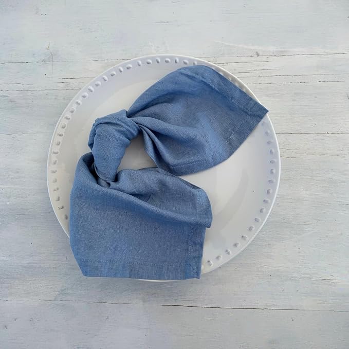 Linen Napkins –100% French Flax – Stonewashed Pure Linen Cloth Napkins - Size 18 Inch x 18 Inch – Set of 4 (Dusty Pastel Blue) - Image 7
