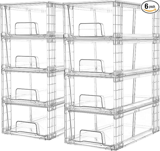 Vtopmart 8 Pack Stackable Clear Drawer with Dividers | Clear Drawer Organizers with Removable Dividers for Flexible Storage. Stackable, Non-slip, for Fridge, Under Sink & Bthroom by Vtopmart