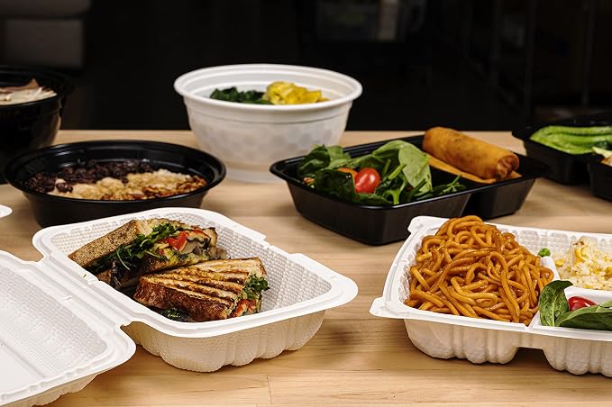 TIYA Clamshell Food Containers - White Bulk 150 Pack, 6x6 in - BPA-Free Plastic To-Go Containers - Microwavable, Hinged, Tall Reusable Clamshells - Great for Meal Prep - Image 6