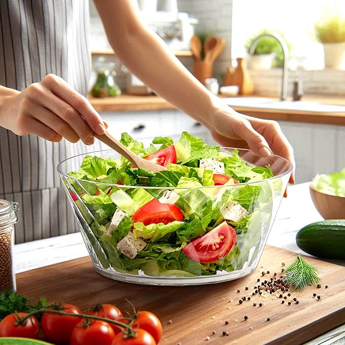 Bonita - 130-Ounce Plastic Serving Bowls (Set of 2), 10-Inch Clear Salad Bowl Set, BPA-Free, Shatter-Proof, Dishwasher-Safe, Stackable, Great for Salad, Fruit, Cereal, Snack, and More - Image 2