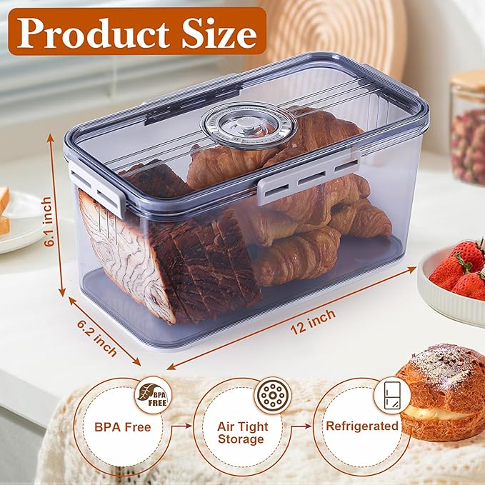 ANYPROLUS Bread Box for Homemade Bread Boxes for Kitchen Counter Airtight, Time Recording Bread Storage Container with Lid, Bread Containers Storage Airtight Loaf Bread Keeper, Grey - Image 3