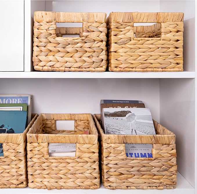 M4DECOR Set of 3 Rectangular Wicker Storage Baskets for Shelves | Water Hyacinth Storage Baskets, Pantry Baskets for Organizing, Handwoven Wicker Baskets for Storage - Image 6