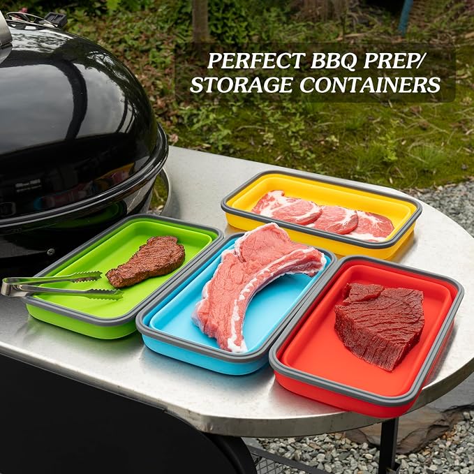 Extra Large Collapsible Food Storage Containers with Lid & Air Vent, 81 oz, 4 Pack, XXL Collapsible Marinade Container BBQ Prep Foldable Silicone Containers, Microwave Freezer Dishwasher Safe - Image 3