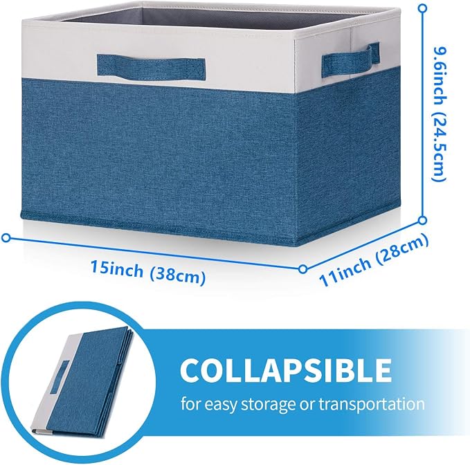 GhvyenntteS Storage Baskets for Shelves 3 Pack, Large Fabric Storage Bins with 3 Handles, Collapsible Closet Organizers and Storage, Sturdy Closet Organizer Bins/Laundry Room Organization, Blue - Image 3