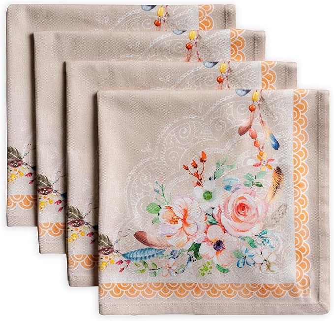 Maison d' Hermine Cloth Napkins Set of 4 Reusable 100% Cotton (20" x 20") | Everyday Square Napkins Cloth Washable Dinner Party Wedding Restaurant Hotel Kitchen Spring Summer - Ibiza - Beige by MaisondHermine