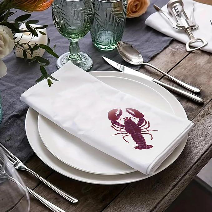 Cloth Tea Napkins Set of 4, Marine Animal Print Cloth Napkins, Reusable Cotton Table Napkins for Dinners, Beach Parties, Coffee and Cocktail Settings, 20x20 Inches (Lobster) - Image 4