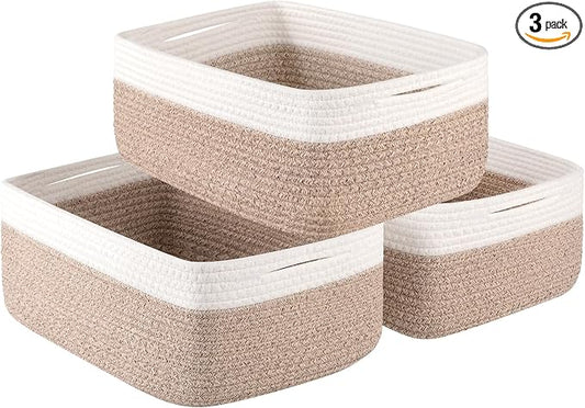 OIASKET Storage Baskets for Organizing 3 Pack, Woven Baskets for Shelves, | Closet Organizer Bins with Handle, Empty Gift Basket, Toy Storage for Toys, Blankets, Towels, Clothes, Books, 15"x11.42"x6.7" by OIASKET