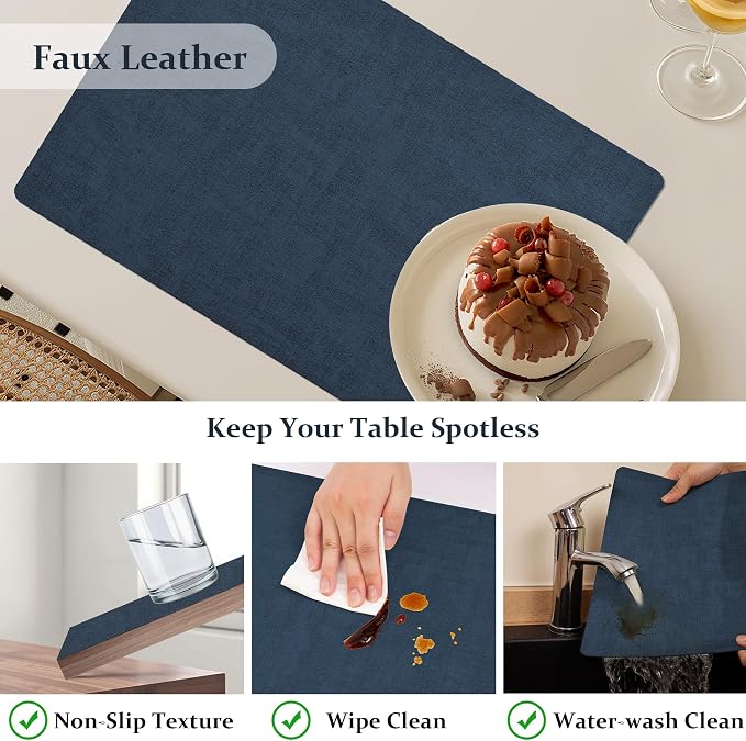 FROMHEART Faux Leather PU Placemats Set of 12 (Dark Blue,11.8" x 17") | Waterproof,Heat/Oil Stain-Resistant Table Mat–Reversible,Non-Slip,Easy to Clean Place Mats for Kitchen,Dining,Indoor/Outdoor - Image 4