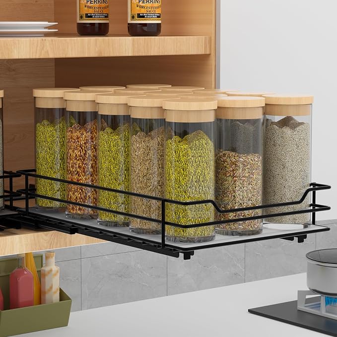 BOIVSHI Pull Out Spice Rack Organizer for Cabinet, Heavy Duty Slide Out Spice Rack Organizer for Kitchen Cabinets and Pantry, Fits Spices, Sauces, Canned Food (6.5''Wx10.5''Dx2.5''H) by BOIVSHI