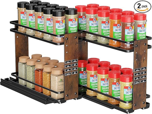 Nieifi Pull Out Spice Rack Organizer, 2 Tiers, Wood Grain | Spice Organization for Cabinet, Height Adjustable, Easy to Install by Nieifi