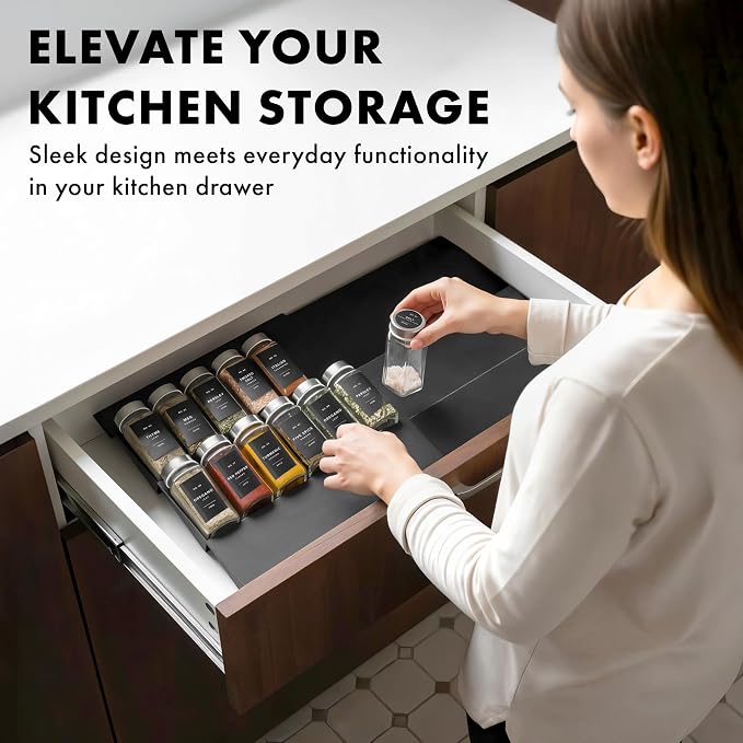 Spice Drawer Organizer - Expandable Spice Rack for Drawer, Black Seasoning Organizer for Drawer Spice Organizer, Spice Organization Seasoning rack insert for Cabinet (Jars Not Included) - Image 6