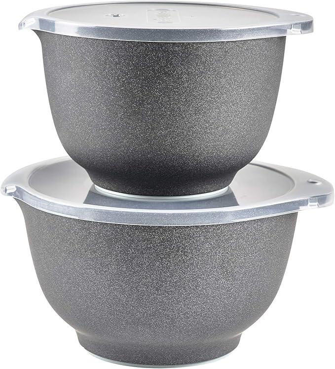Rosti Margrethe Mixing Bowl Set with Lids – Danish Design Kitchen Prep Bowls with Non-Slip Base Ring & Pour Spout, Durable DuRostima Plastic, Dishwasher Safe – Black (2L / 3L) by Rosti