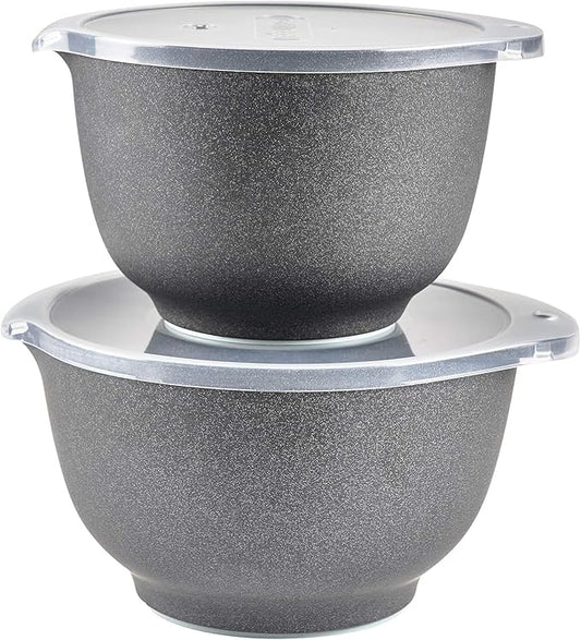 Rosti Margrethe Mixing Bowl Set with Lids – Danish Design Kitchen Prep Bowls with Non-Slip Base Ring & Pour Spout, Durable DuRostima Plastic, Dishwasher Safe – Black (2L / 3L) by Rosti