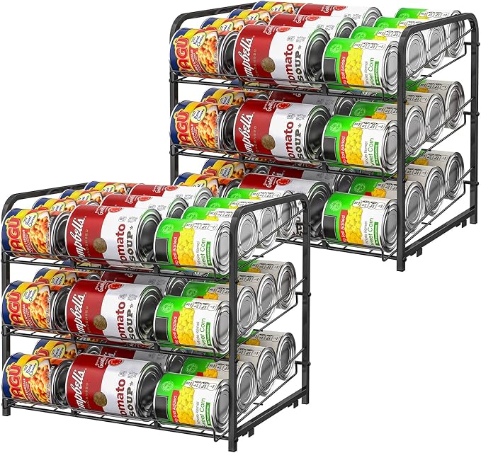 BTY Can Organizer for Pantry Stackable 2 Pack, Can Storage Organizer Rack Stacking Can Dispensers Small Space Holds up to 36 Cans for Pantry, Kitchen, Cabinet Black by BTY