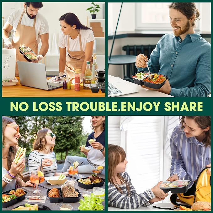 Glotoch 50 Pack(100-Piece)32oz 2-Compartment Meal Prep Containers with Lids | Sturdy Leakproof Plastic Food Storage Containers for Lunch,Microwave,Freezer,Dishwasher Safe and BPA Free Takeout Containers - Image 7